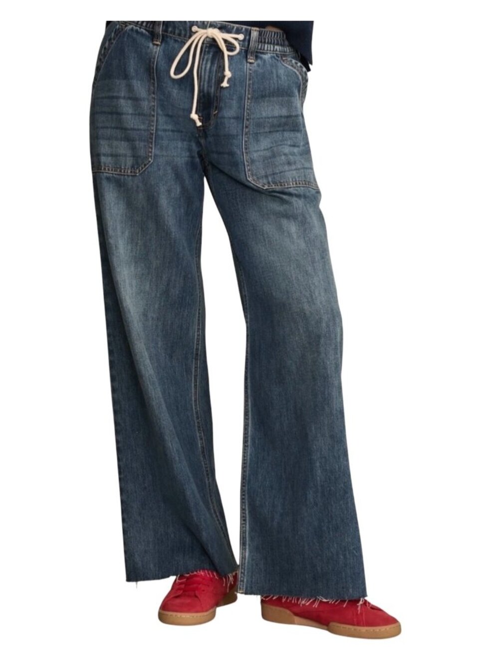 Lucky Brand Drawstring Wide Leg Denim Jeans Loose Fit Casual